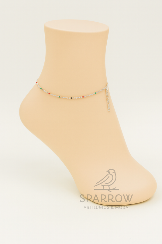 Tobillera con pelotitas de colores S925