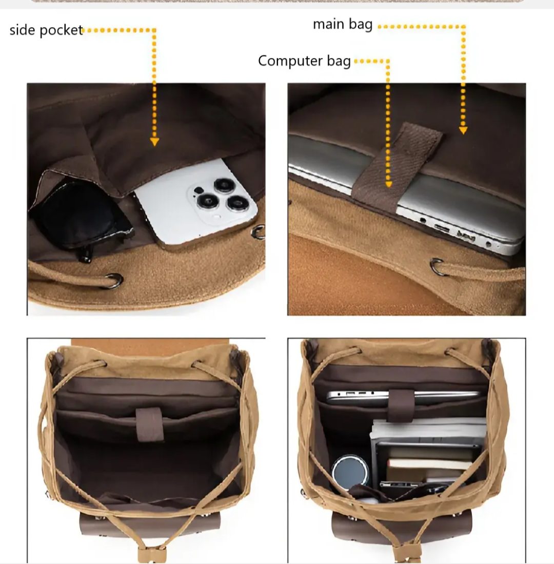 Mochila vintage de lona para portatil