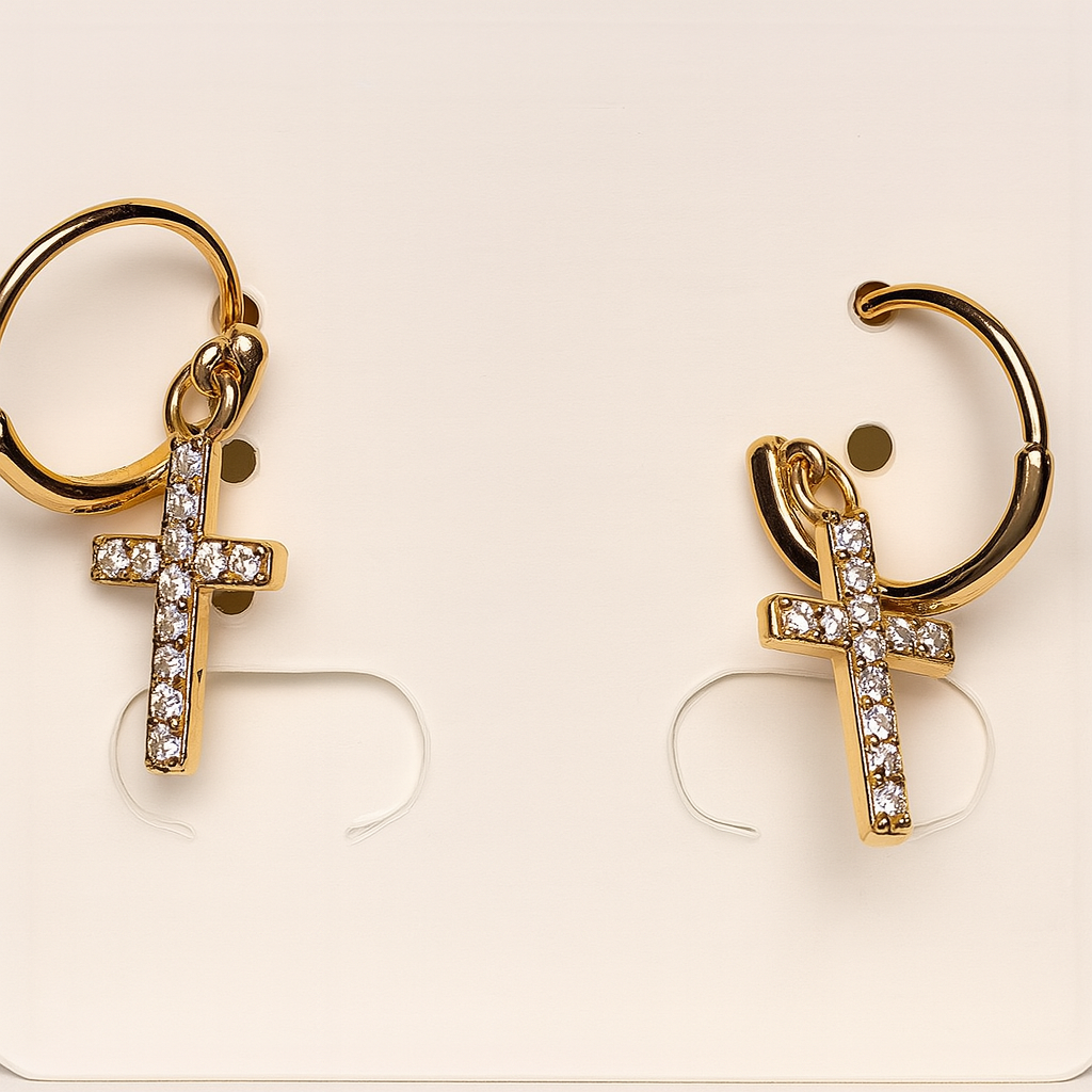 Aretes en forma de cruz con zirconias | 005