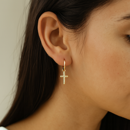Aretes en forma de cruz con zirconias | 005
