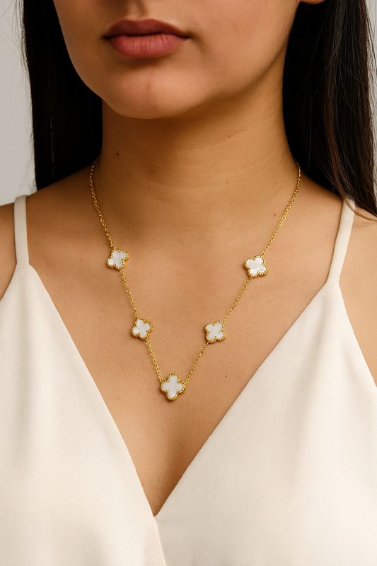 Cadena de acero con tréboles blancos SS316