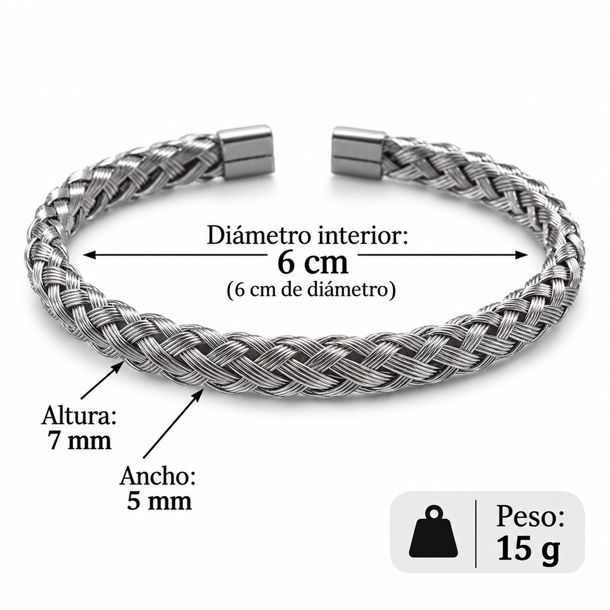 Brazalete Abierto de Acero Inoxidable para Hombre