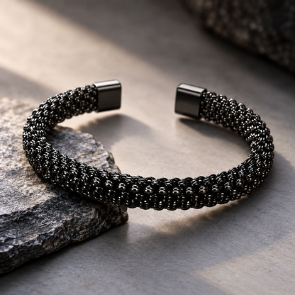 Brazalete Trenzado Negro de Acero Inoxidable para Hombre