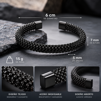 Brazalete Trenzado Negro de Acero Inoxidable para Hombre