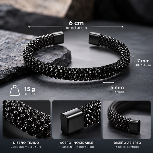 Brazalete Trenzado Negro de Acero Inoxidable para Hombre
