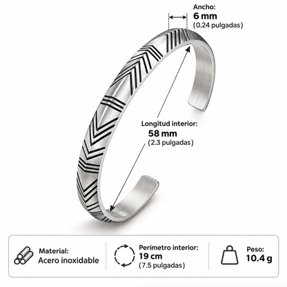 Brazalete de Acero Inoxidable con Diseño Geométrico Nórdico