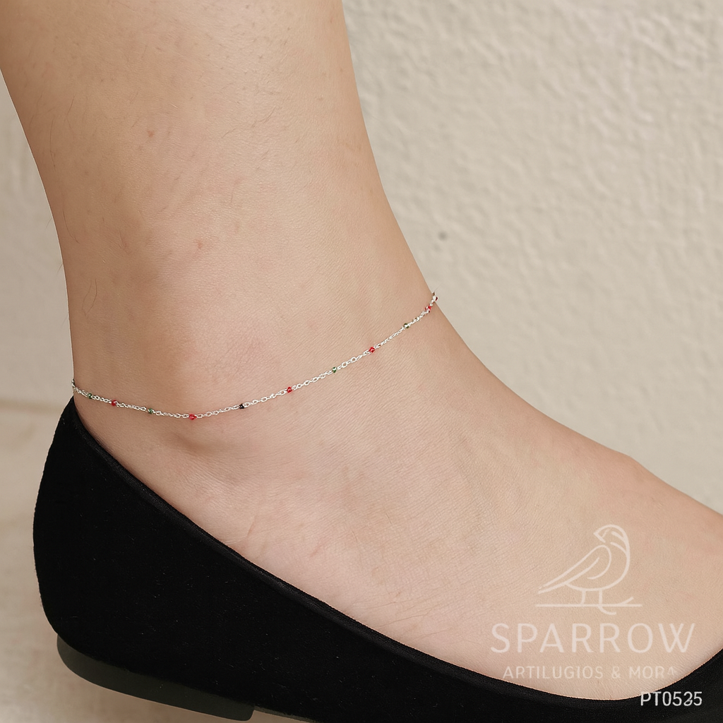Tobillera con pelotitas de colores S925