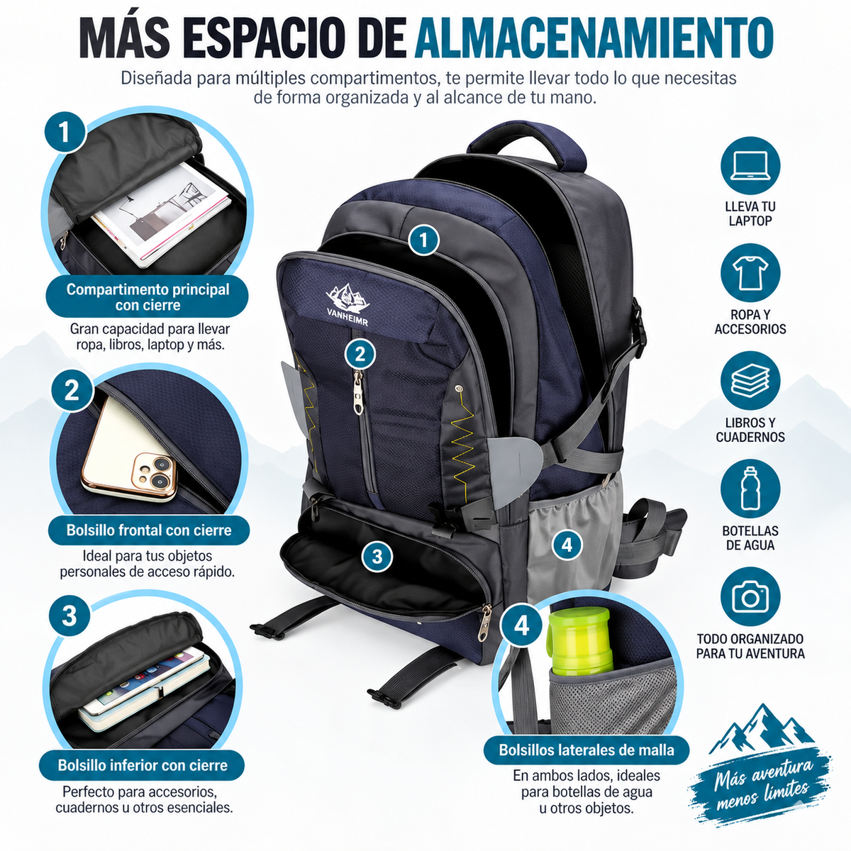 Mochila de Senderismo 60L+5 Todo Terreno
