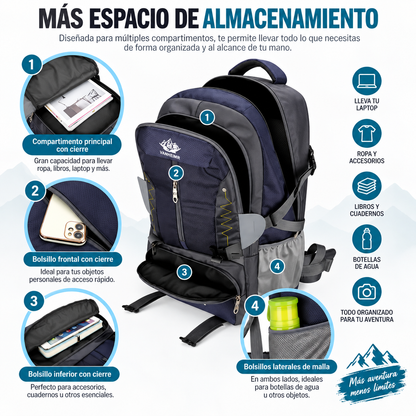 Mochila de Senderismo 60L+5 Todo Terreno