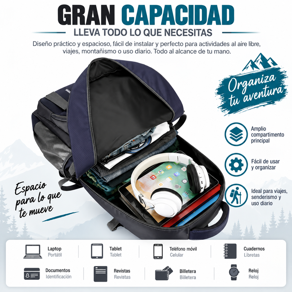 Mochila de Senderismo 60L+5 Todo Terreno