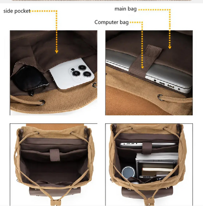 Mochila vintage de lona para portatil